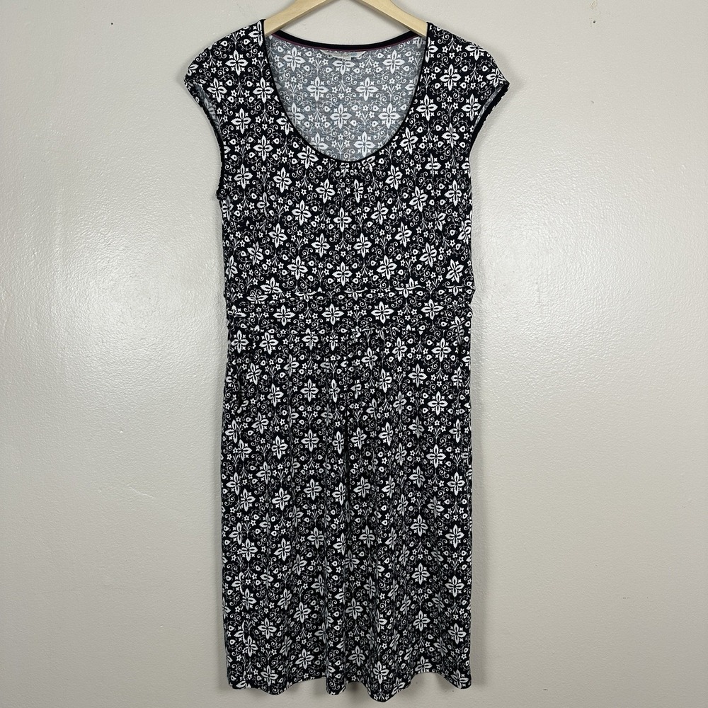 Boden Womens 10R Short Cap Sleeve Dress Pockets Black White Floral Contemporary